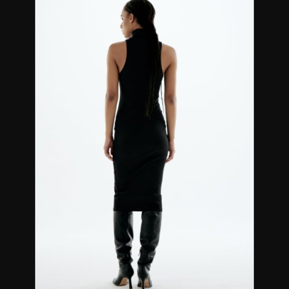 Zara High Collar Rib Dress Black Size Small NWT - Picture 7 of 10
